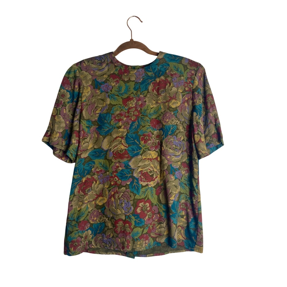 Vintage 80s Evan Picone Floral Blouse Retro IILGWU Dark Academia Moody Floral